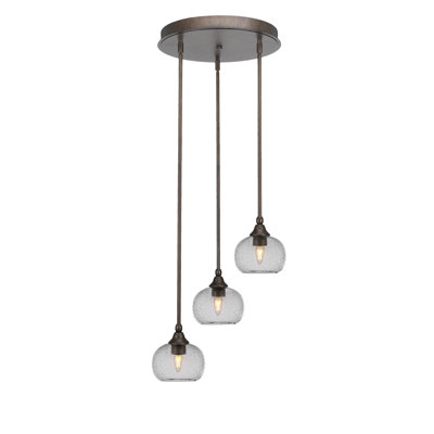 Luminaire suspendu suspendu en grappe à 3 lumières avec verre à bulles transparent 7 po Svetlana