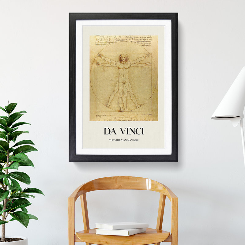 Vitruvian Man Vol.1 by Leonardo Da Vinci - Picture Frame Art Prints, Black Framed, 48cm H x 36cm W x 2cm D