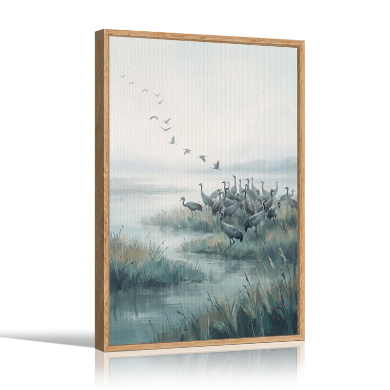 Vol de grues volant au-dessus d'un marais - Toile murale d'Halloween, 36"H x 24"W