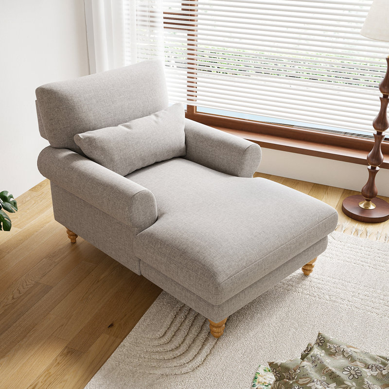 Chaise longue rembourrée avec dossier réglable, Gris, Bois naturel