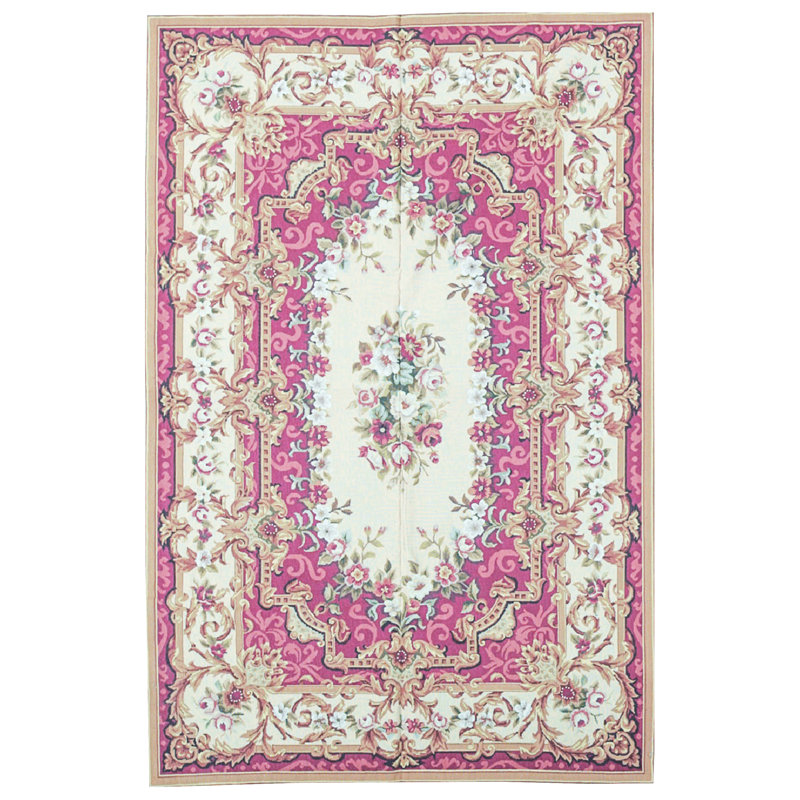 Tapis rouge et ivoire noué à la main de haute qualité