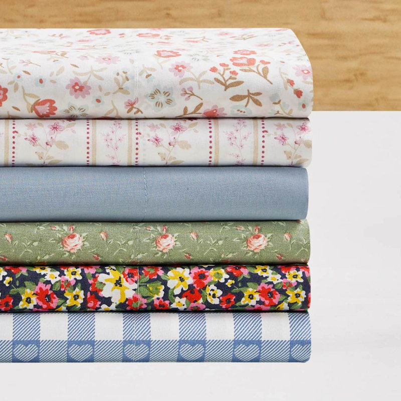 Jessica Simpson Microfiber Sheet Set with Extra Pillowcases, King, Heart Gingham (Blue)