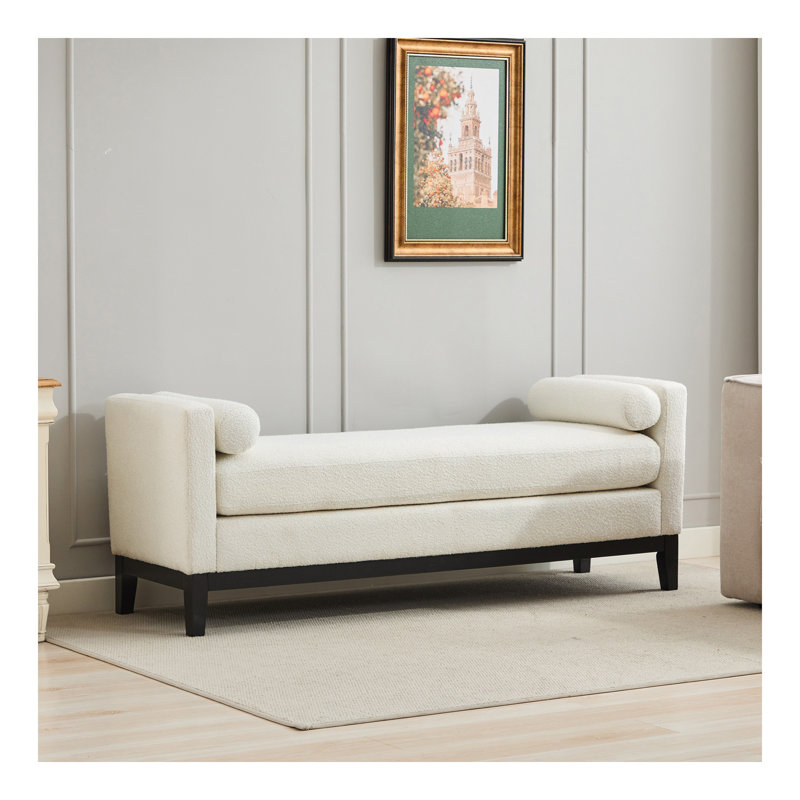 66.34"W Elegant Upholstered Bench,Daybed, Ottoman with Ileah Legs & 2 Bolster Pillows for End of Bed, Bedroom, Living Room, Entryway,Boucle