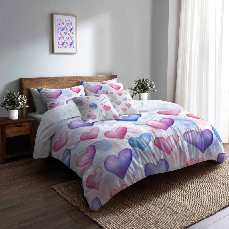 Ensemble de literie 5 pièces Teens Love - Ensemble de housse de couette et de coussin décoratif dégradé