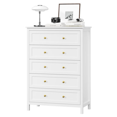 5 Drawer Dresser For Bedroom, 42" Tall Chest Of Drawers With Golden Handles, Modern Wooden Bedroom Storage Cabinet For Living Room And Closet, Black