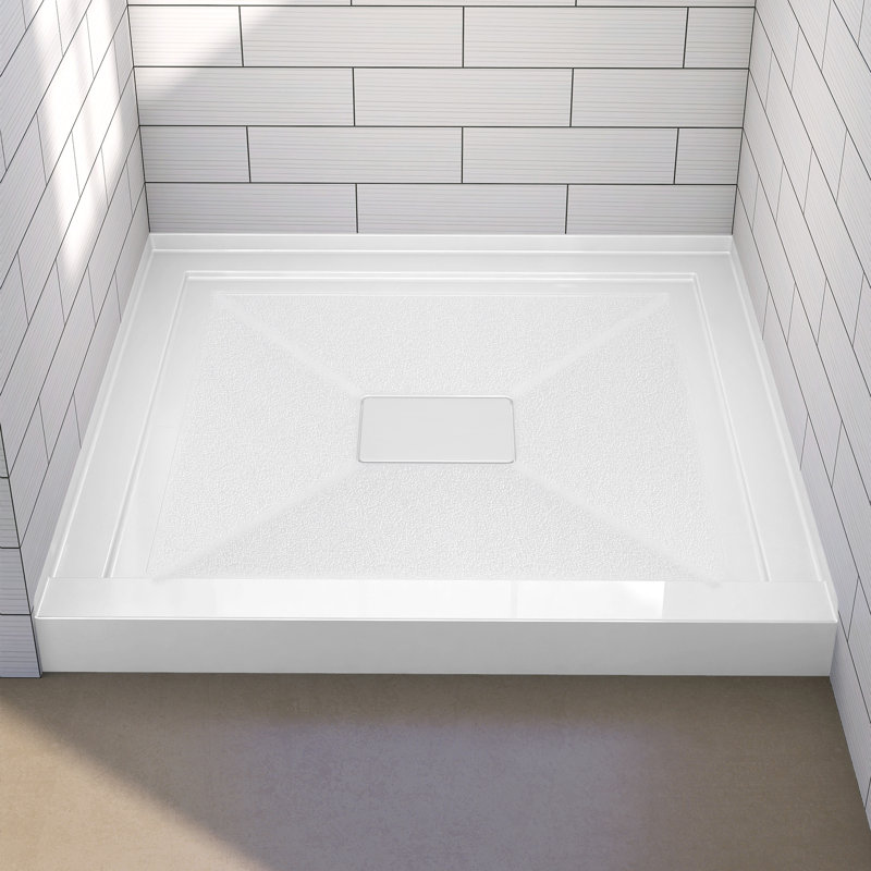 36" W × 36" D Acrylic Shower Base Single Threshold for Alcove Installation with Rectangular Drain Cover