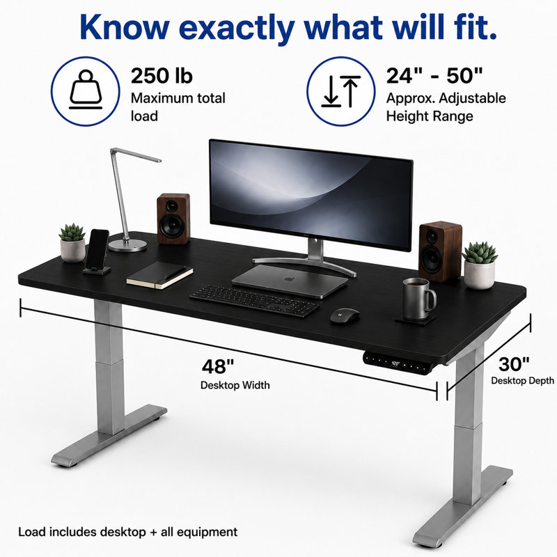 Bureau assis-debout électrique Rise Up à double moteur avec plateau en bambou, H 49,2 po x l 48 po x P 30 po