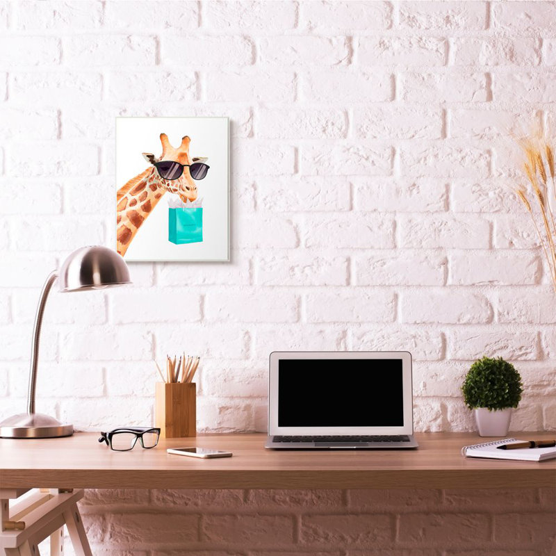 « glam mode giraffe animal blue » par ziwei li, reproduction d’art, H 19 po x l 13 po, Plaque murale