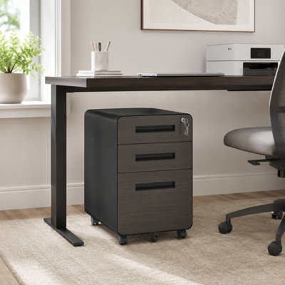 Classeur à 3 tiroirs avec serrure, classeur en métal noir sur roulettes, armoire de rangement verrouillable sous le bureau pour bureau à domicile, entièrement assemblé