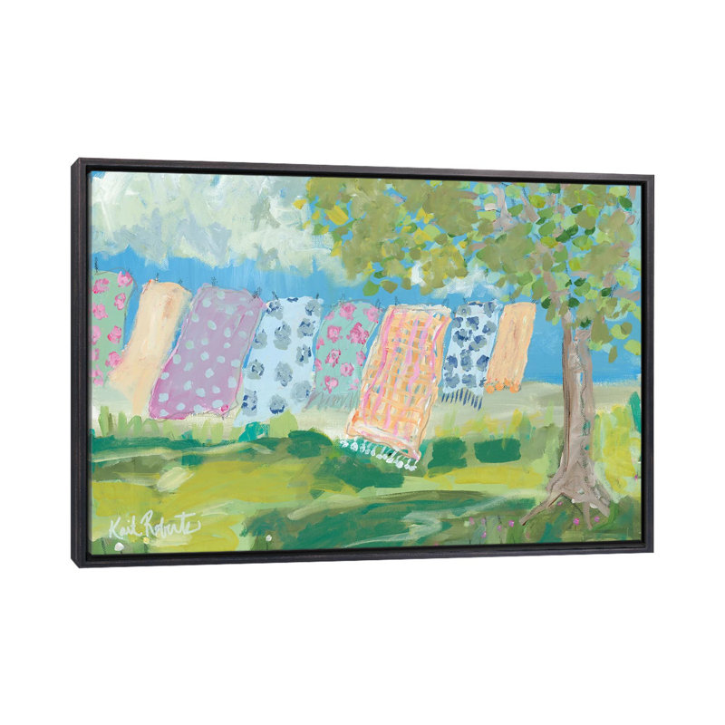 "Laundry Day" par Kait Roberts, reproduction d’art, Toile avec cadre noir patiné, Pas de tapis, H 32 po x l 48 po x 1,5 po