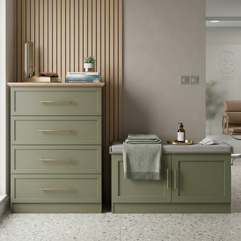 Cleverton Hallway Shoe Storage Bench With 4 Drawer Dresser Living or Bedroom Set, Kale Green
