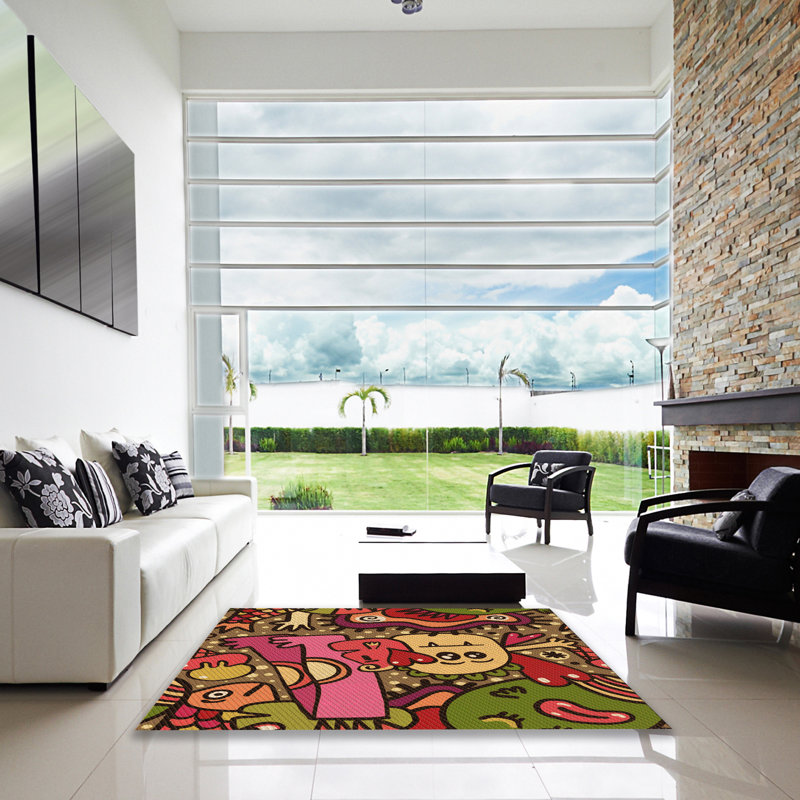 Tapis 100% orange à motif lavable à la machine 2989, Carré 5 pi