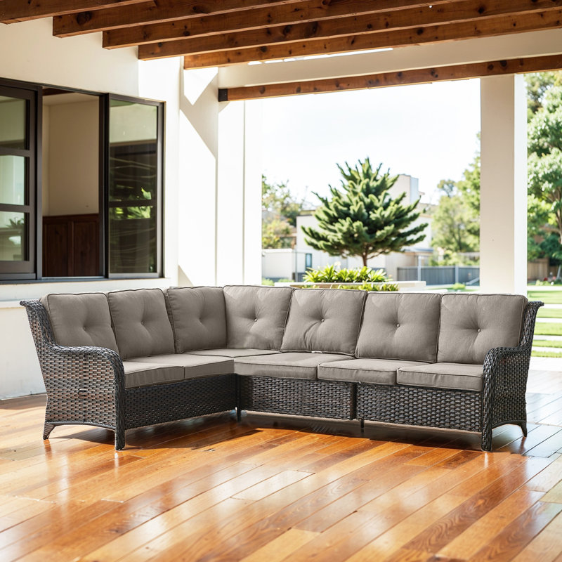 Deb 100.2" Wide Outdoor L-Shaped Patio Set With Cushions, Gray, Brown