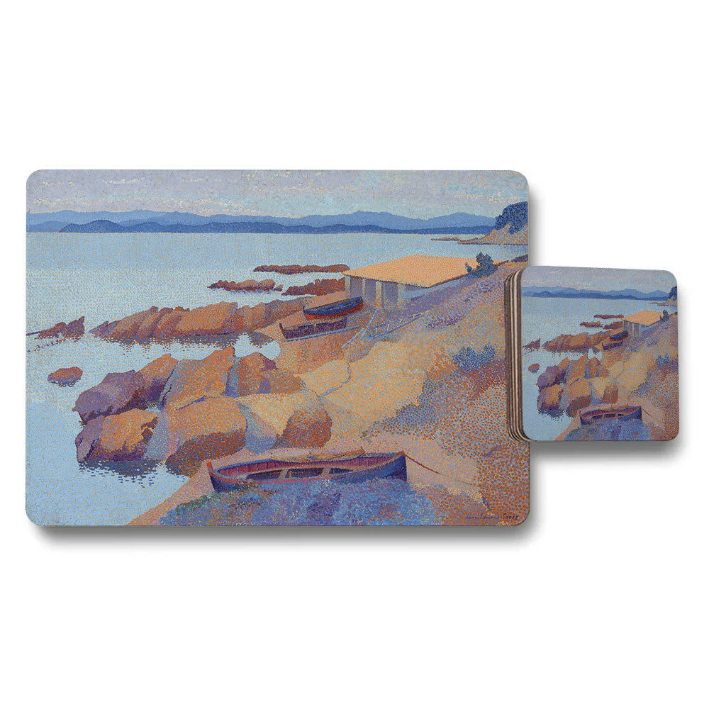 Coastal Seascape Placemats and Coaster Set with Boats