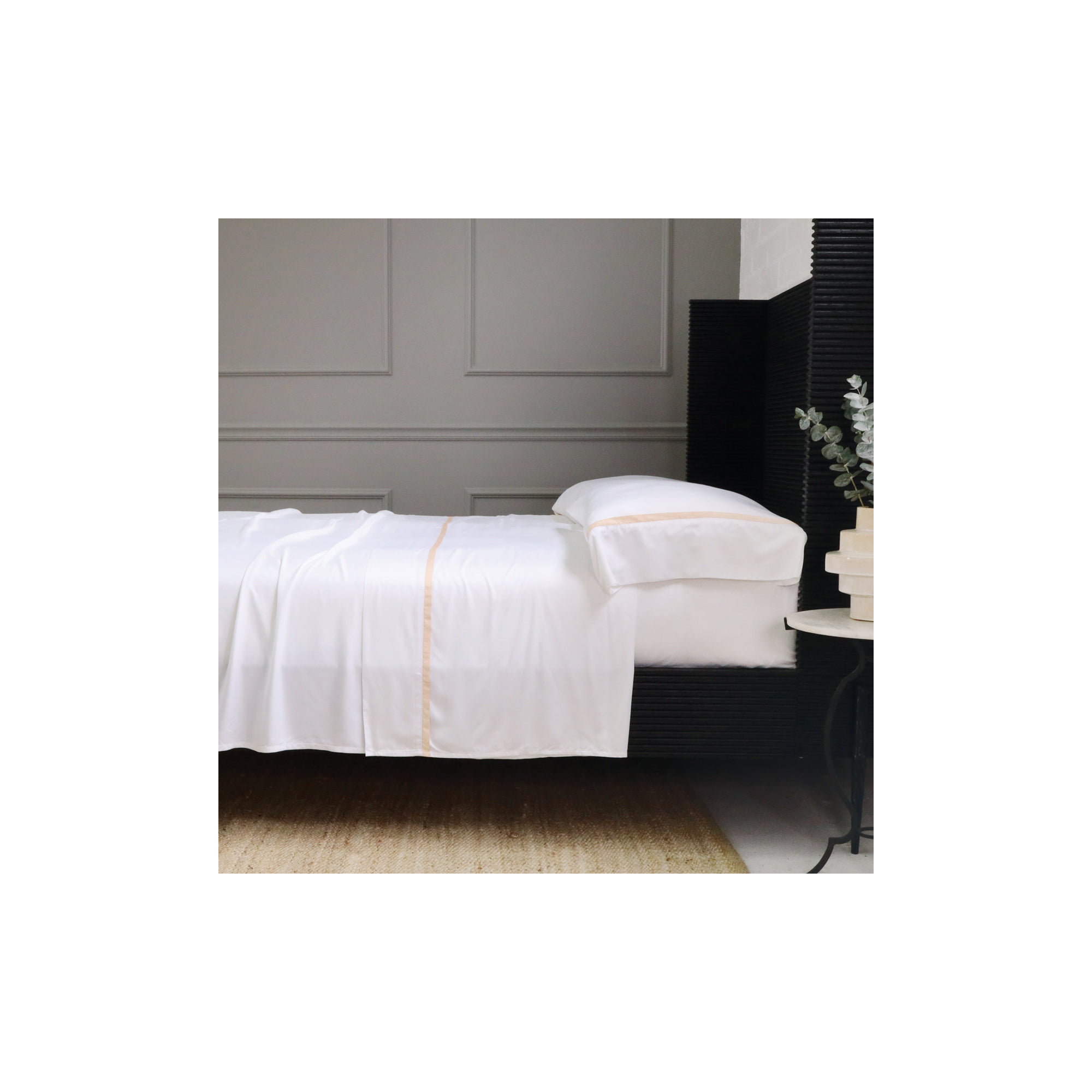 Langston Rayon From Bamboo Machine Woven Sheet Set, White/Sand, Queen