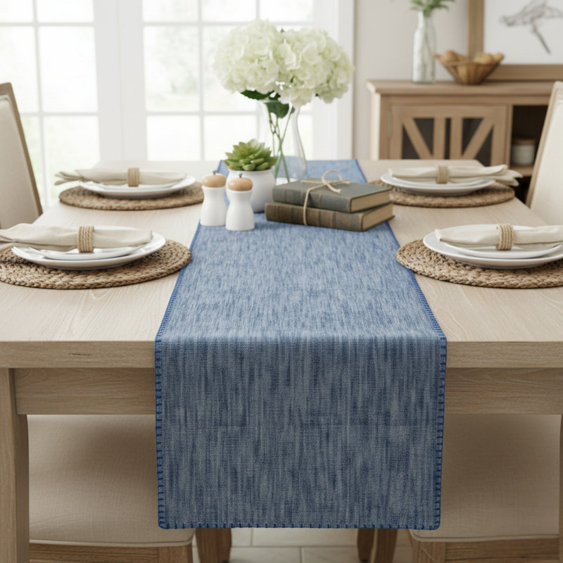 Chemin de table en coton avec bords cousus décoratifs, écharpe de commode, couvercle supérieur de meuble, L 72 po, Beige