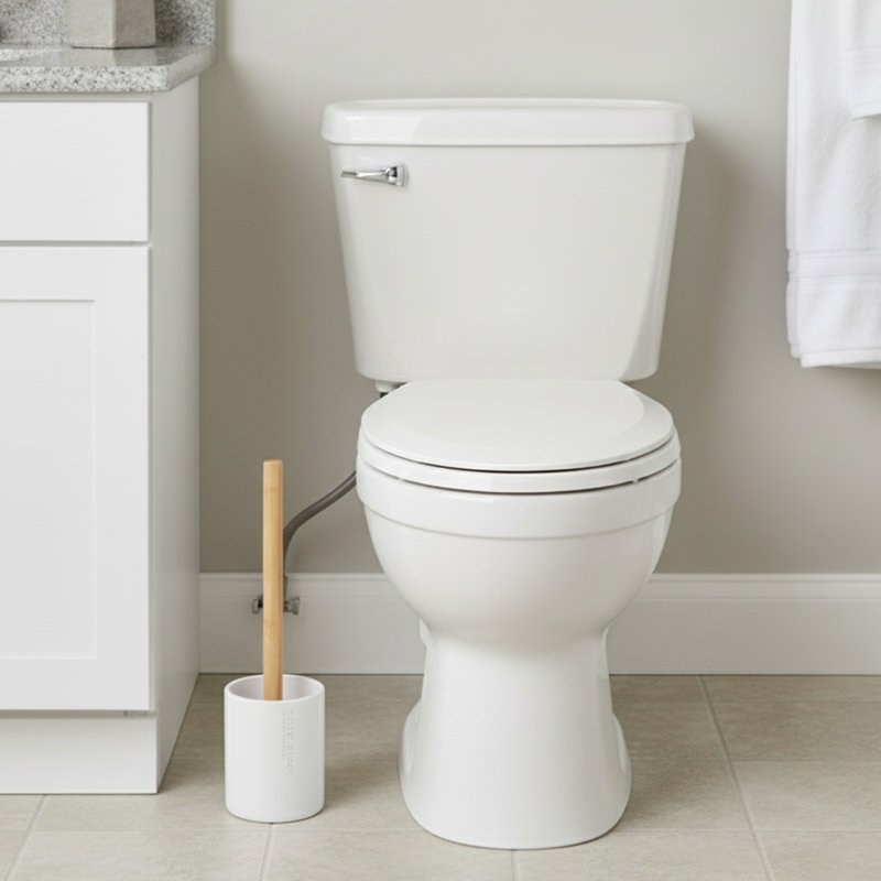 Ensemble de porte-brosse de toilette Willis Chic Matte avec poignée en bambou naturel, Blanc