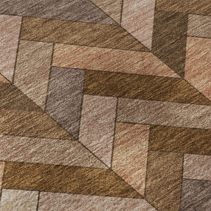 Premium Machine Washable Mayfield AMF2296 Geometric Rug, 5' x 7'6", Copper