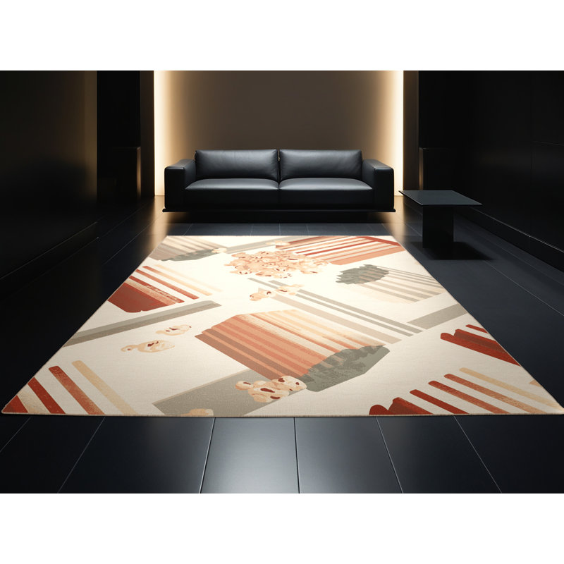 Tapis rayé beige moelleux à motif de popcorn doux et moelleux, 7 x 9