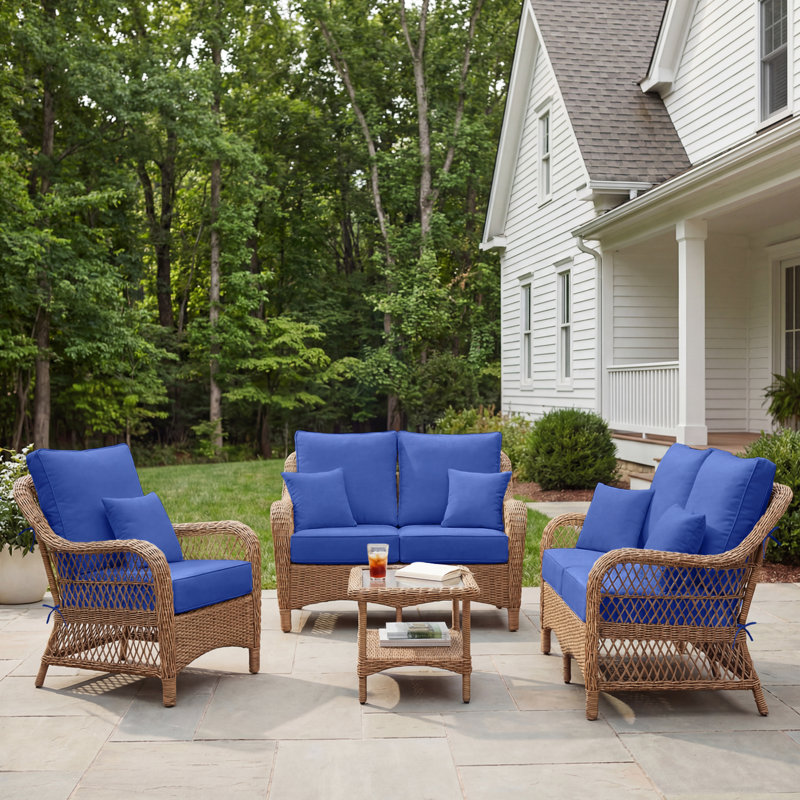 Back & Seat Patio Cushions For Outdoor Furniture 24 X 24  X 6  Inch, Outdoor Replacement Cushion Set Of 5, Weather Resistant Patio Chair Cushions With Removable Cover And Straps, Navy Blue