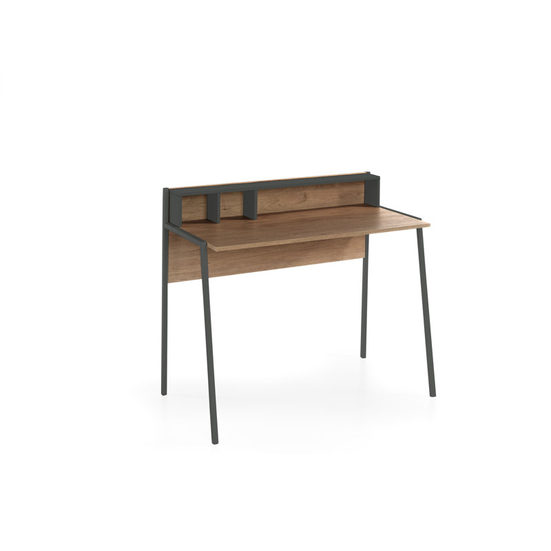 Valluri Metal Base Writing Desk, Jet Black, Walnut/Jet Black