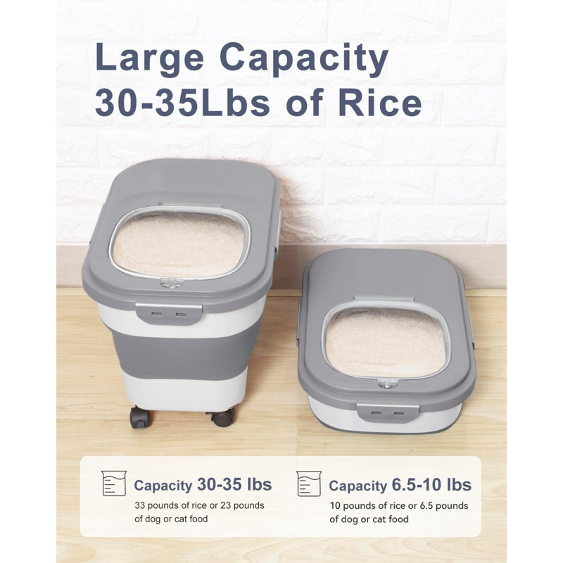 20-30 Lbs Rice Storage Container,Collapsible Food Storage Containers With Rolling Wheel Airtight Locking Lid,Flour Storage Container With Cup And Scoop,Suitable For Food,Rice,Pet Food,Flour