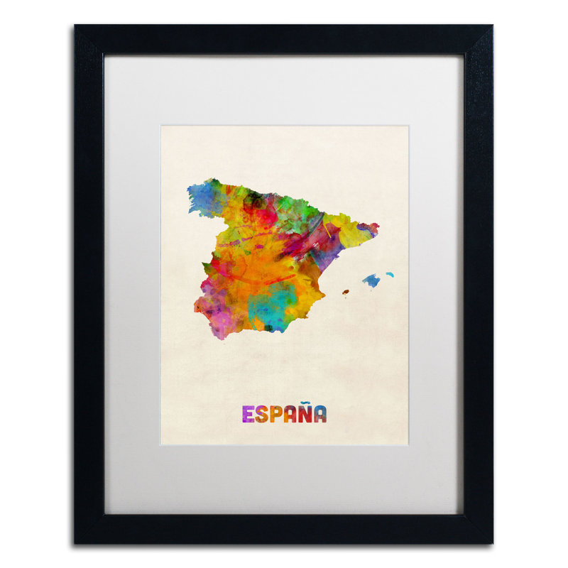 « spain aquarelle map » par michael tompsett, impression encadrée, H 20 po x l 16 po, Blanc