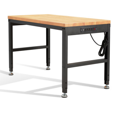 Établi réglable en hauteur avec station de travail en bois massif de 48 po x 24 po avec tables de travail robustes et prises de courant de 2000 lb pour garage