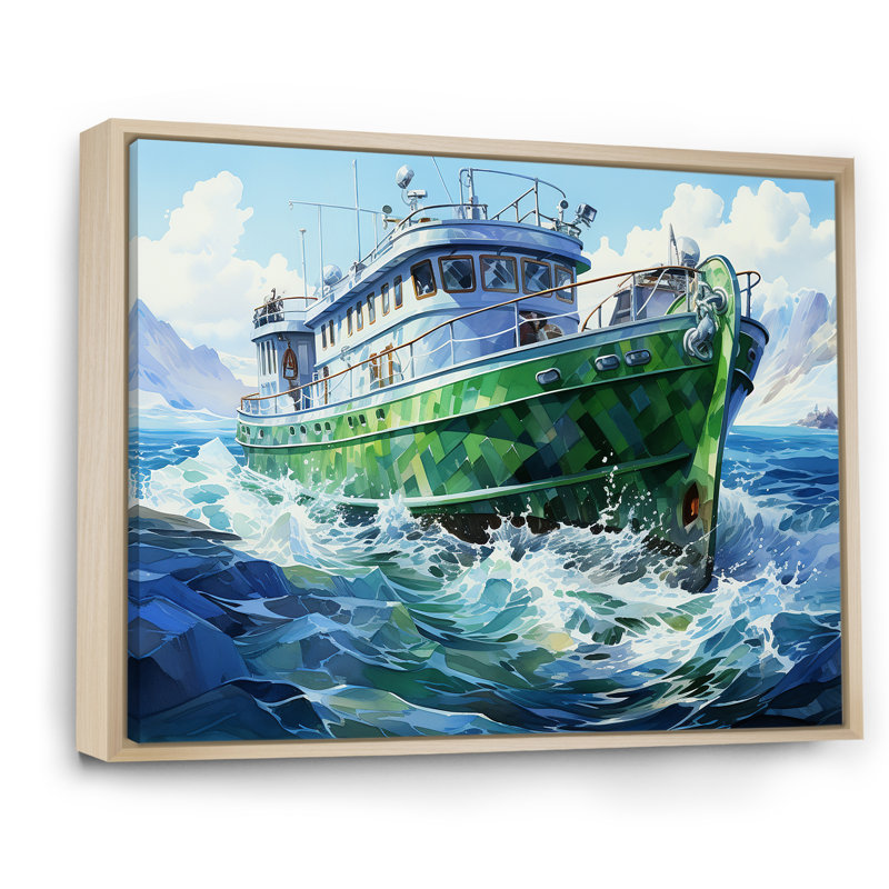 «Green Cubist», art mural mural, Cadre flottant brun, H 34 po x l 44 po x P 1,5 po