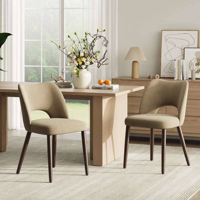 Modern Upholstered Dining Chair Side Chair with Wooden Legs, Coffee