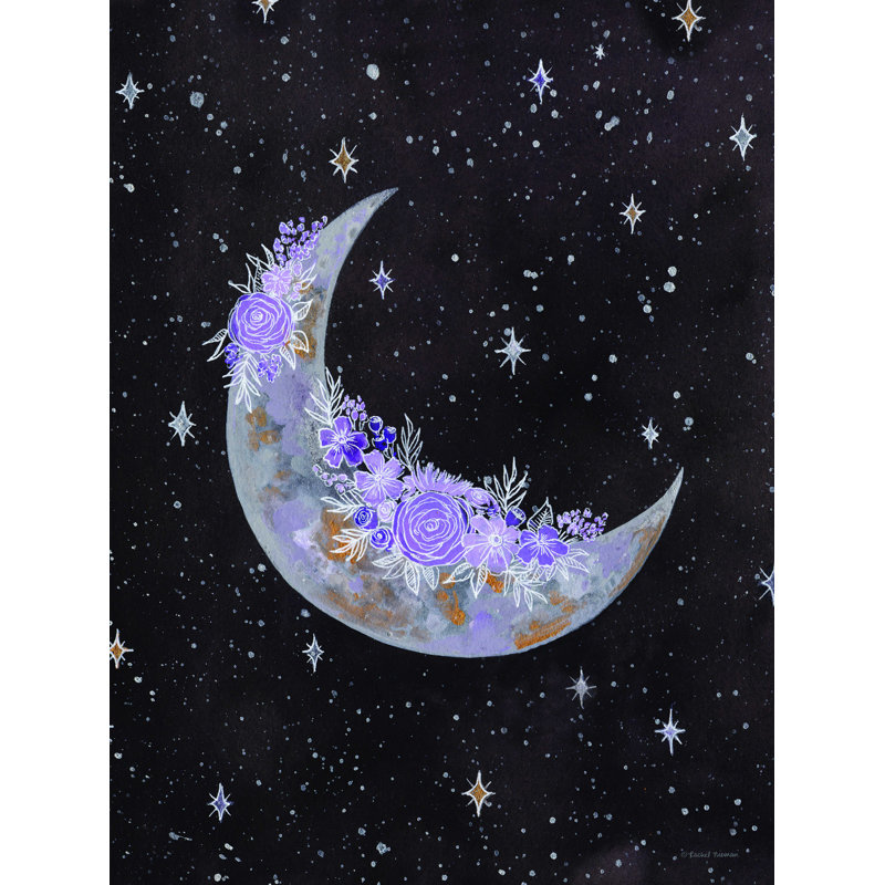 Fleurs mauves sur la lune, impression sur toile tendue, H 24 po x l 18 po