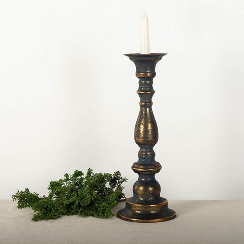 Porte-bougie couleur or antique et gris délavé