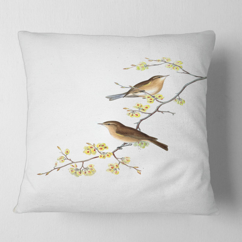 Housse et insert de coussin carré Little Birds on the Tree Branches II, 16" x 16"
