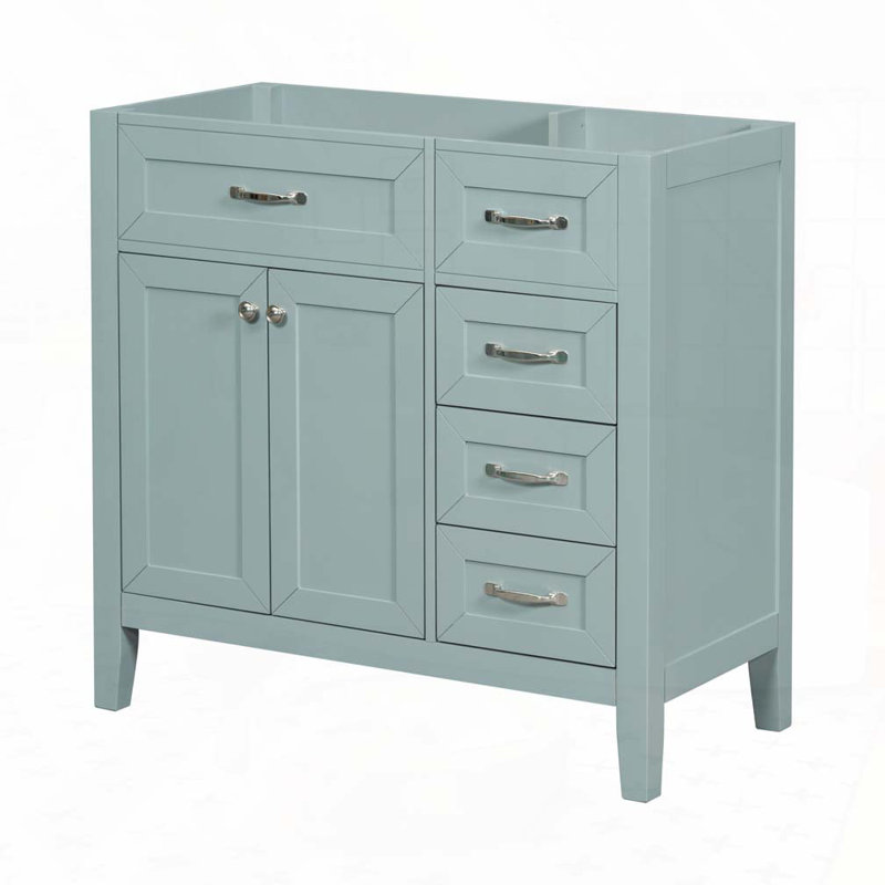 36" Bathroom Vanity without Sink, Cabinet Base Only, Bathroom Cabinet with Drawers, Solid Frame and MDF Board, Black, Silver