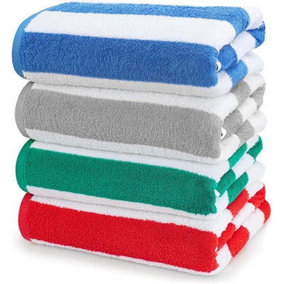 4 Pack Cabana Stripe Beach Towel, Oversized 100% Ringspun Cotton Pool Towels, Highly Absorbent Bath Towels For Bathroom