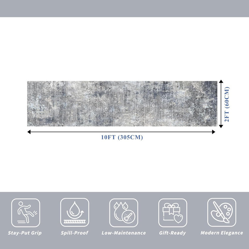 Long Hallway Rug – Non-Slip Washable Kitchen Floor Rug with Rubber Backing, Modern Low Pile Thin Wide Carpet for Bedroom, Entryway Indoor