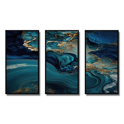 «Abstract Geode Turquoise I», reproduction sur toile flottante 3 pièces