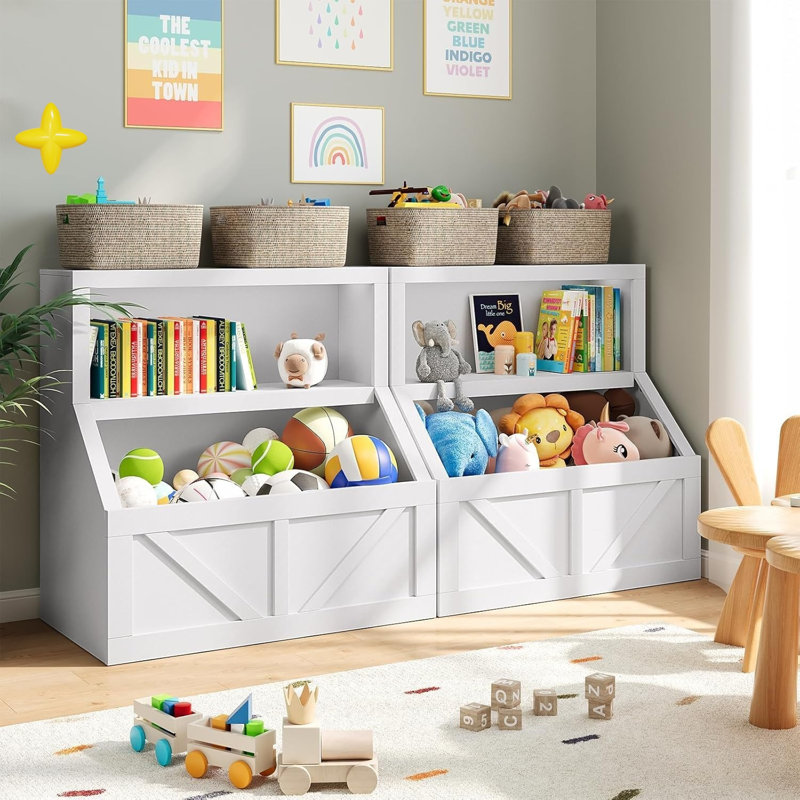Bibliothèque pour enfants, organisateur de rangement de jouets en bois avec casier, Blanc