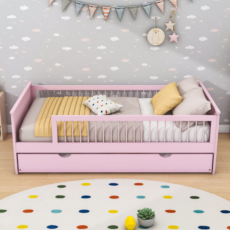 Lit de jour simple avec lit gigogne coulissant simple, Rose