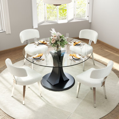 Round Pedestal Glass Dining Table Set