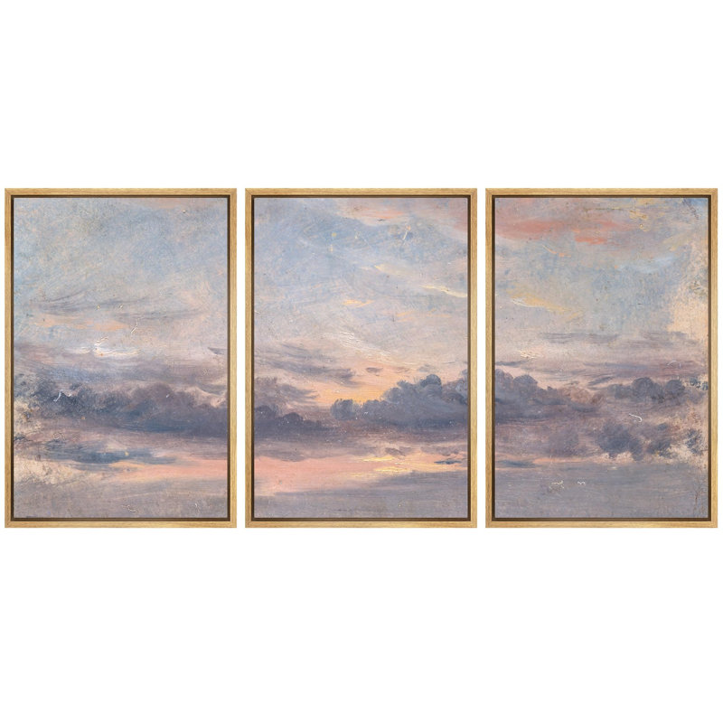 " Sunset Ambiance Tranquil Evening Sky Nature Landscape Illustrations Modern Art Decor Rustic " 3 - Pieces, Naturel