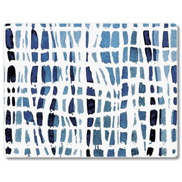 Indigo Wavy Lines Tempered Glass Cutting Board 10" x 8"
