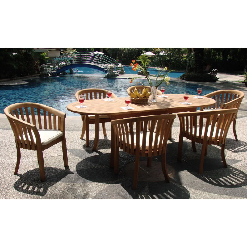 Ensemble repas 7 pièces teck luxueux Mancheer
