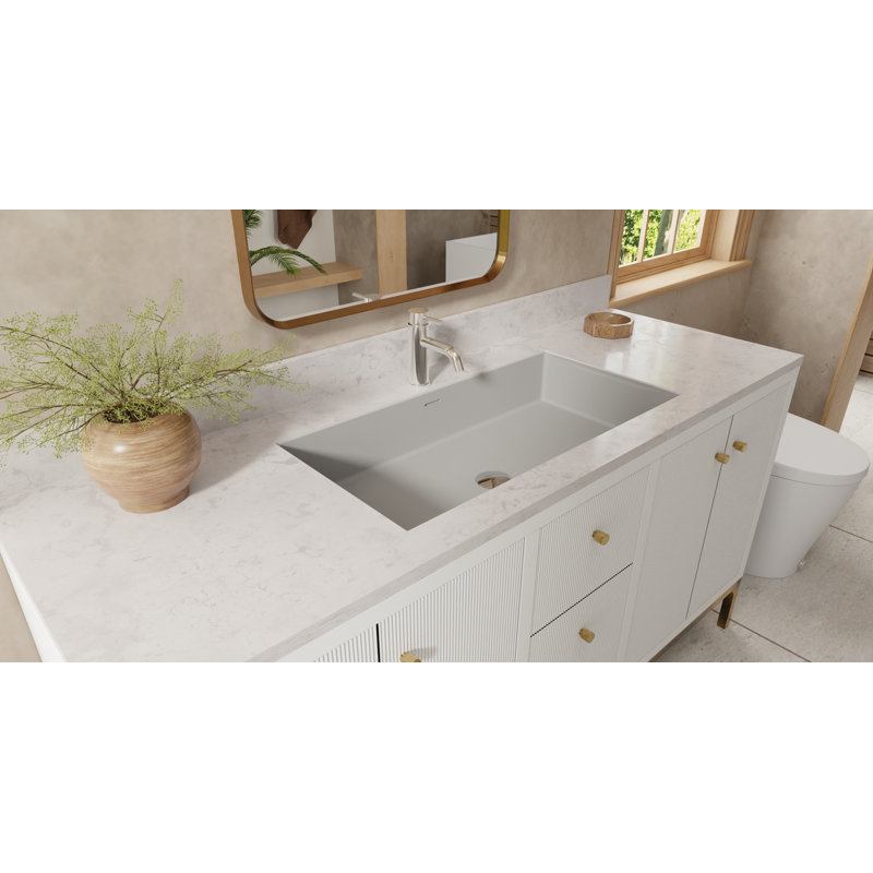 Lavabo de salle de bain encastrable en pierre 31,4 po x 16,7 po Badeloft UB-05-L-MGRY en gris mat, Gris mat