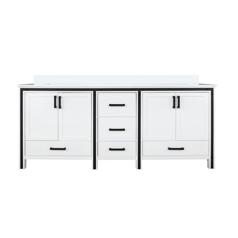 Meuble-lavabo double blanc 72 po X P 22 po D, avec plateau en quartz blanc, 72", Blanc