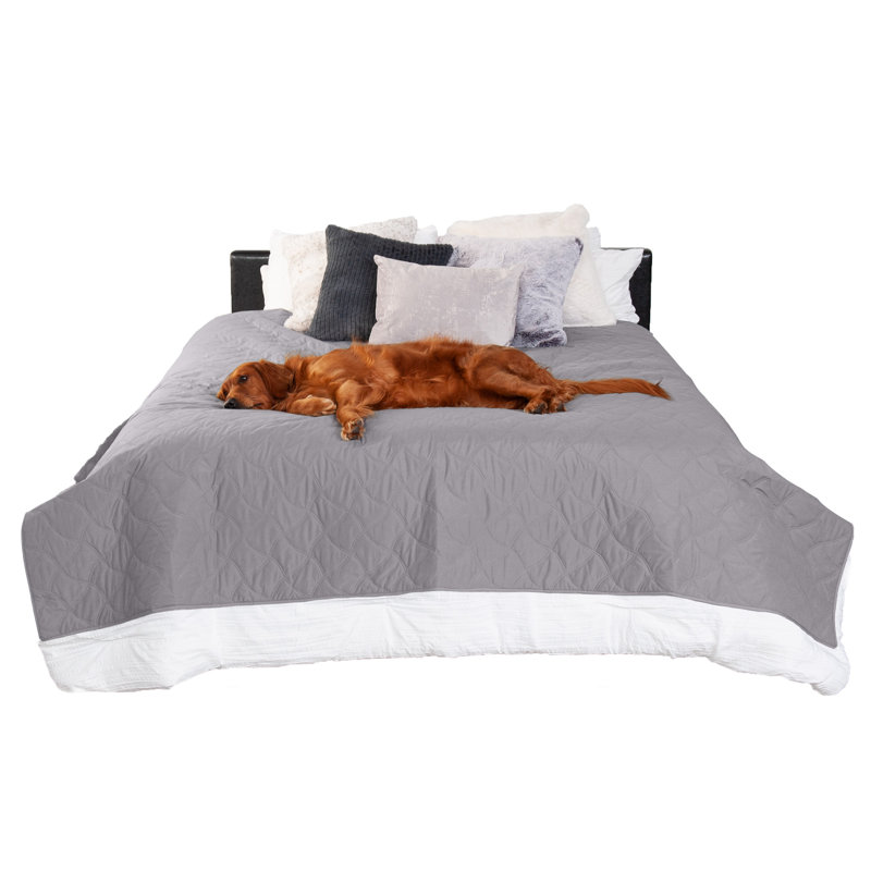 Quilted Twill Waterproof Bed Protector, Gray, 86" x 82"