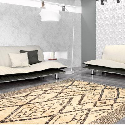Ecarpetgallery One-of-a-kind Marrakesh Hand-knotted New Age Pako Moroccan Cream 6' X 9'3" Wool Area Rug In Cream,dark Gray