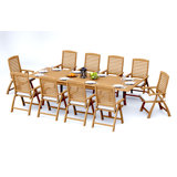 12 Seats 13 Pcs Grade-A Teak Wood Dining Set: 118" Double Extension Rectangle Table And 12 Ashely Folding Reclining Arm Chairs #11AS2412