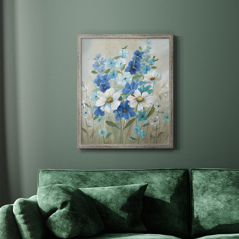 Toile encadrée de qualité supérieure Blue Garden II - prête à être accrochée, H 24 po x l 20 po, Argent patiné