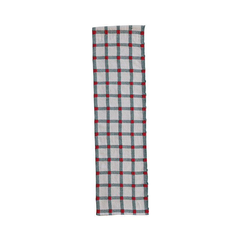 Plaid Embroidered Cotton Table Runner